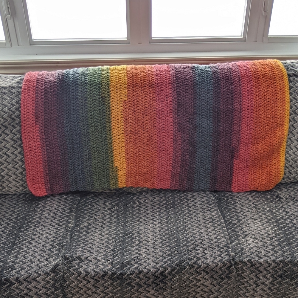 NWOT Handmade Crochet Multicolored Rainbow Striped Throw